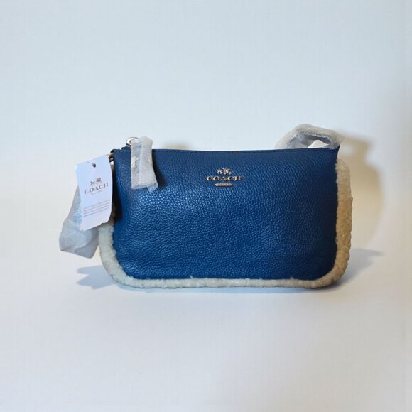 Coach Nolita 19 Shearling Pebble Leather Wristlet Bag Slate Blue Chain Strap NWT - Picture 1 of 16